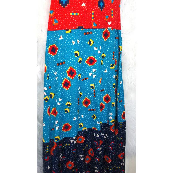 The Red Eye Spaghetti Strap Halter Colorful Patchwork Maxi Sundress Size 5 - Picture 9 of 12